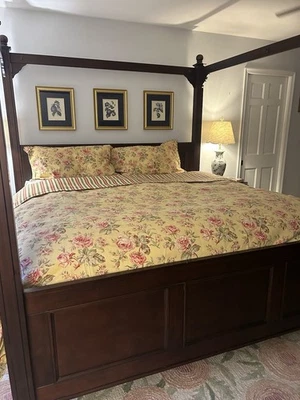 Hermoso Edredón y Fundas Hecho a Mano Floral y Rayas Francés Country Tamaño King Foto 1 de 4