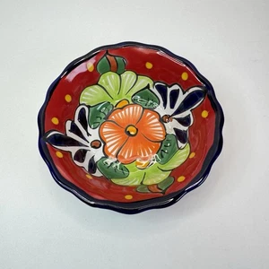 Talavera Mexican Pottery Small Bowl Dish Hand Painted Red Flower Floral Mexico - Picture 1 of 8