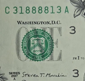 Quad Radar Fancy Serial Number C31888813A 2017A 1$ One Dollar Bill - Picture 1 of 3