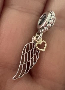 Original Pandora Liebe & Führung Engelsflügel Dangle Charm 791389 Silber 14k Gold - Bild 1 von 5