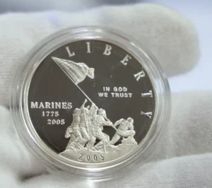 2005 Marine Corps Commemorative Proof Silver Dollar US Mint - Picture 1 of 2