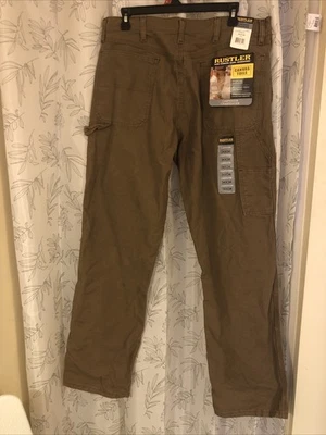 RUSTLER Men’s Vtg 90s NWT Carpenter Canvas Pants 34x34 Baggy Straight Leg Brown - Image 1 of 4