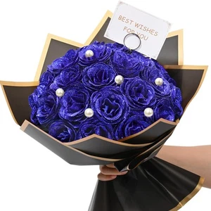 Blue Glitter Roses Bouquet, DIY Fake Flowers Bouquet, Everlasting Shiny Artif... - Picture 1 of 7