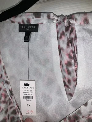 $99 New! TALBOTS Womens PLUS 2X Blouse Cheetah Leopard Pink Gray Metallic Shine - Image 1 of 4