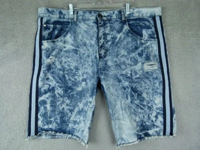 Pantalones Cortos de Denim Parish Nation Para Hombres Talla 44 Azul Lavado Ácido Envejecido Rayas Laterales Foto 1 de 4