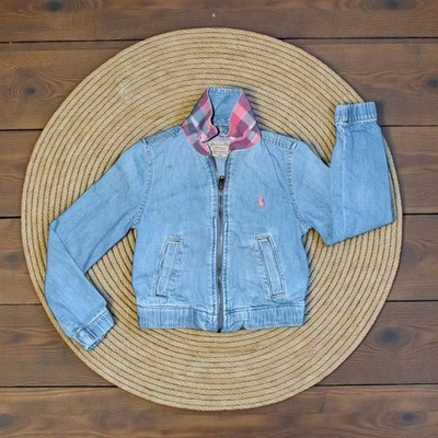 Chaqueta de mezclilla vintage Polo Ralph Lauren RARA para niñas Y2K con cuello a cuadros rosa Foto 1 de 4