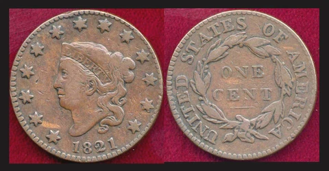 1821 1C-Nice medium brown Color -SCARCER DATE-Cornet Head Large Cent++ Cover