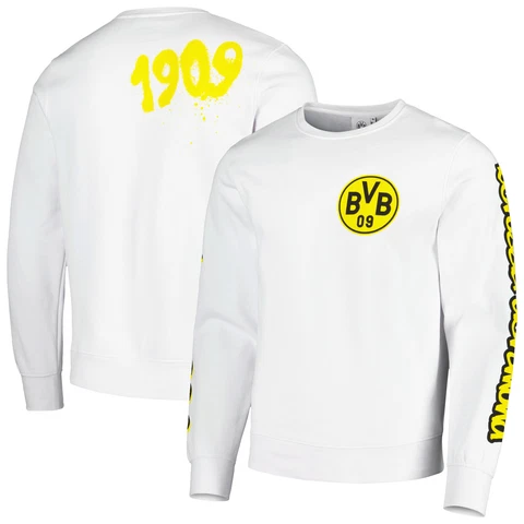 Men's White Borussia Dortmund Graffiti Pullover Sweatshirt Cover