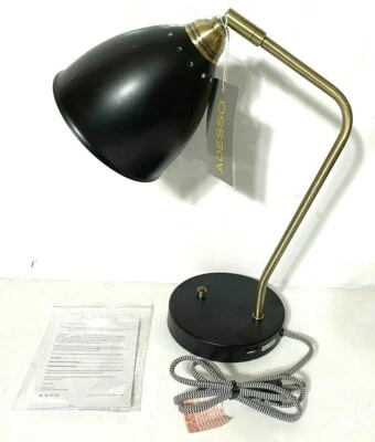 Adesso Chelsea Black & Brass 21" Desk Lamp with USB Port - Image 1 of 4