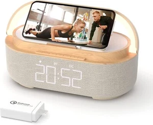 Bluetooth Speaker Alarm Clock with Wireless Charger for Bedroom, Home - Picture 1 of 6