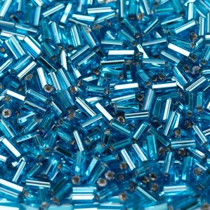 Perles Bugle Tchèque Vintage Droite #2 4mm Doublées Argent Aqua 15g 10402039 - Photo 1 sur 1