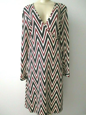 Vestido envolvente geométrico JB By Julie marrón multicolor manga larga midi nuevo con etiquetas Foto 1 de 4