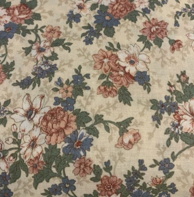 Floral Print Fabric By Joan Kessler For Concord Vtg Peach Green Blue Beige BTHY - Image 1 of 4