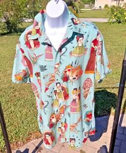 NWT Frida Kahlo Tattoo Art Mens Medium Shirt Hawaiian Button Up Sacred Heart - Picture 1 of 7