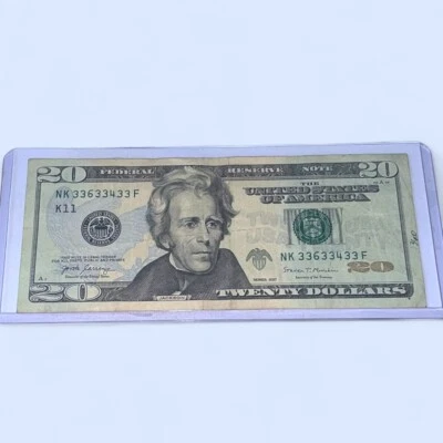 $20 dollar bill collectable NK 33633433F fancy Serial number - Image 1 of 4