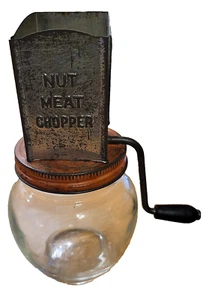 Vintage HAZEL-ATLAS Nut Meat Chopper Grinder Wood Hand Crank Red Lid #5935 - Picture 1 of 3