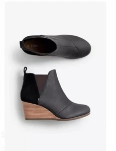 TOMS Kelsey Wedge Booties Womens Black Casual Boots - Picture 1 of 5