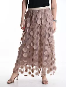 Damenrock Tüllrock mit Polka Dot Hellbraun mit Gummibund Einheitsgröße - Bild 1 von 1
