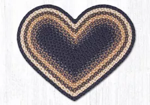 Light N Dark Blue N Mustard Heart Rug 20" x 30", Earth Rugs, Country Farmhouse - Picture 1 of 1
