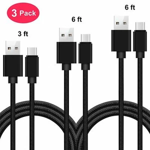 3 Pack 3 / 6FT Type C to USB A Fabric Fast Charging Data Sync Charger Cable Cord - Picture 1 of 5