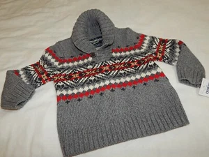 BNWT Osh Kosh Boys 12 Months Argyle Holiday Shawl Sweater Grey  - Picture 1 of 4
