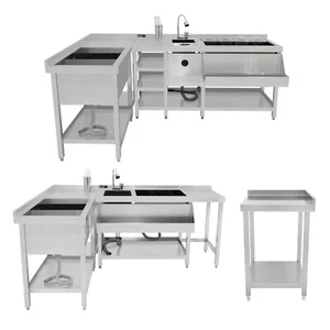 Cocktail Bar Station Ice Well & Modular Corner Unit Stainless Steel Workstation - Picture 1 of 48