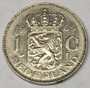 1969 Netherlands 1 G Coin Holland Dutch The Netherlands Gulden - Picture 1 of 2