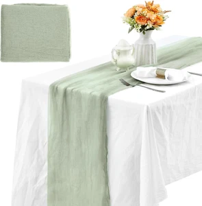 35.43 X 393.7 Inch Sage Green Cheese Cloth Table Runner Boho Gauze Fabric Cheese - Picture 1 of 12