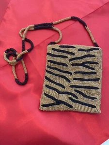 Bolso de mano cruzado pequeño con estampado de leopardo con cuentas marrón y negro 7x6 - Imagen 1 de 4