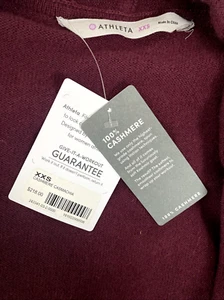 Athleta 100% Cashmere NWT Burgundy Cardigan Sweater Sz XXS - Picture 1 of 6