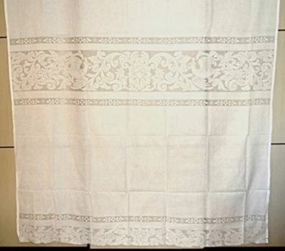 Pregiata tenda in lino con ricamo sfilato siciliano a mano  - Immagine 1 di 4