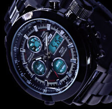 XL SKM Analog Digital Herren Armband Uhr Schwarz Chronograph grünes Licht