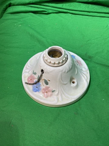 Antique Art Deco Flush Mount Light Fixture Porcelain Hand Painted 6” Cover