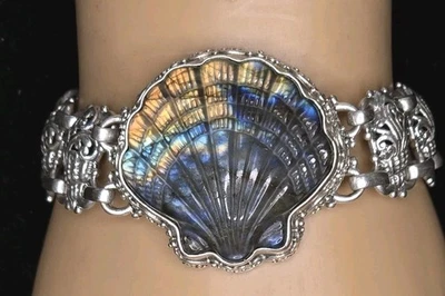 Pulsera de plata vintage Sarda Bali 925 con concha marina de labadorita 37,7 g Foto 1 de 4