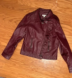 Boston Proper Leather Women Biker or Motorcycle Jacket Burgandy Color Sz 8 - Picture 1 of 9