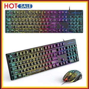 Wired USB Gaming Keyboard and Mouse Light Up Ergonomic Floating Keycap Keyboard - Afbeelding 1 van 18
