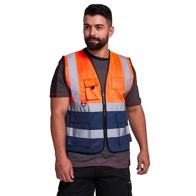 HUNTADEAL High Visibility Hi Viz Reflective Safety Vest Work Executive Pockets Zip Front