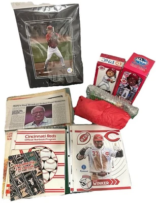 Cincinnati Reds Baseball- Lot Of Memorabilia: Bobbleheads, Photos, Programs - Image 1 of 4