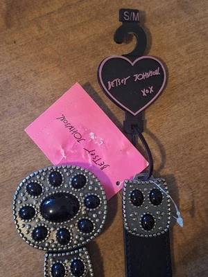 Cinturón elástico Betsey Johnson para mujer negro estampado de leopardo talla S/M Foto 1 de 4