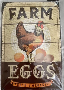 "FARM EGGS - FRESH & ORGANIC" Embossed STEEL RETRO SIGNS Designed in Germany! - Picture 1 of 2