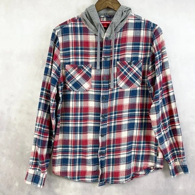 Unionbay Mens Plaid Flannel Shirt Hoodie Small Skater Grunge Y2K Retro Street - Image 1 of 4