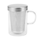 1X(500Ml Travel Heat-Resistant Glass Tea Infuser Mug with Stainless Steel Lid Co