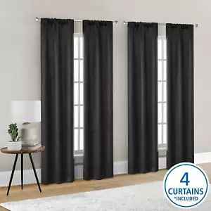 Blackout Curtain Panels, Set of 4, Black, 28" W x 84" L - Picture 1 of 5