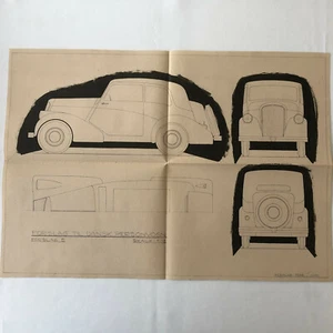 1934 Coachbuilder Car Design Blueprint Rendering Blue Print Coupe - Picture 1 of 6