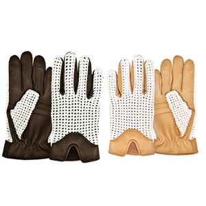 LEATHER CLASSIC ENGLISH HAND KNITTED CROCHET SLIM FIT DRIVING GLOVES CHAUFFEUR - Picture 1 of 3