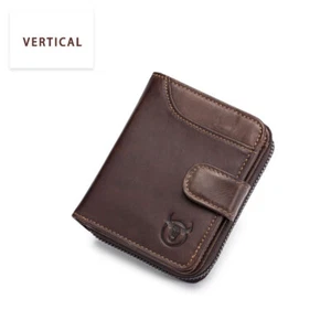 Top layer cowhide leather men's RFID card case with ID card slot zipper wallet - Picture 1 of 15