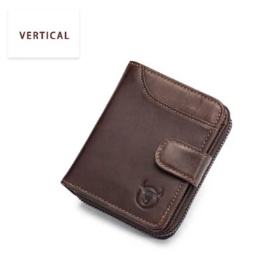 Top layer cowhide leather men's RFID card case with ID card slot zipper wallet - Image 1 of 4