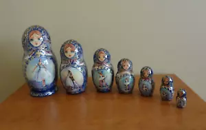 Muñecas de anidación bailarina matrioska firmada de madera Sergiev Posad rusas de colección 7 piezas - Imagen 1 de 15