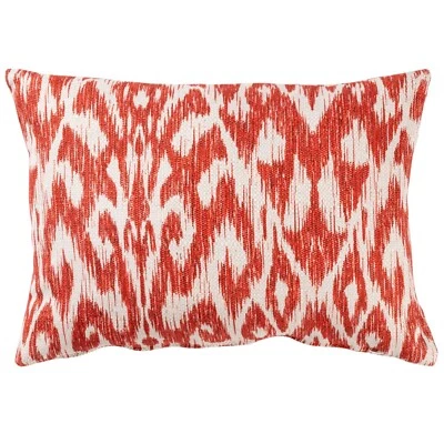 Textured Linen Blend Abstract Ikat Boudoir Cushion. Bright Cherry Red. 17x12" - Image 1 of 4