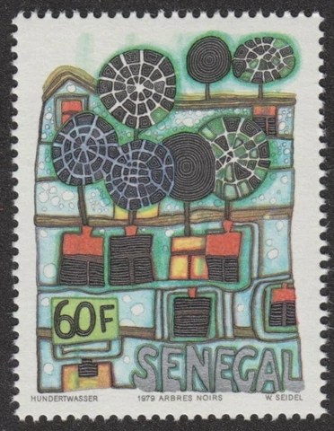 1979 SENEGAL HUNDERTWASSER 60F BLACK TREES STAMP SCOTT 512, SUPERB, MNH CAT. $45 Cover